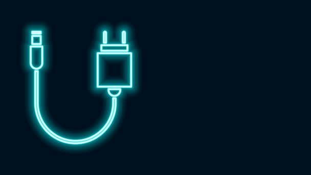 Icono del cargador de línea de neón brillante aislado sobre fondo negro. Animación gráfica de vídeo 4K - Metraje, vídeo