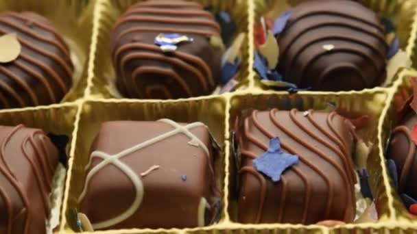 close-up op gemengde chocolade. - Video