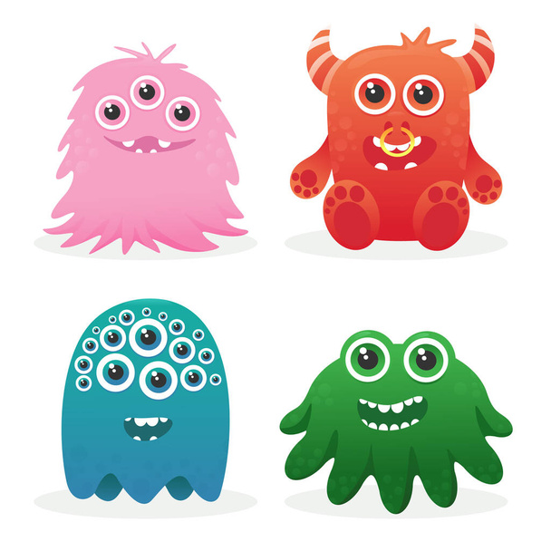 Cartoon set of funny monsters character - Vector, Image