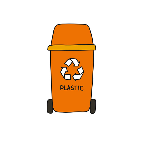 reciclar cubo de basura, icono de garabato de plástico, ilustración vectorial - Vector, imagen