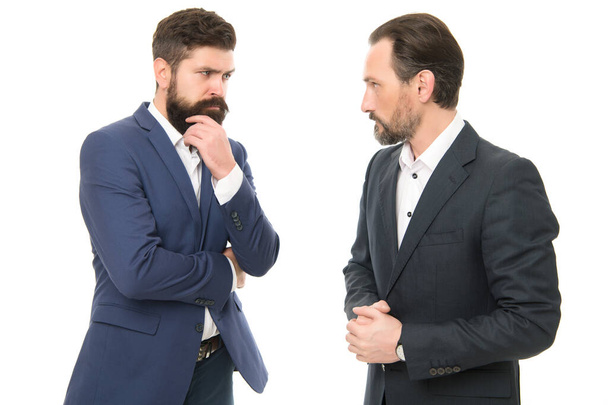 Education for business. Successful entrepreneurship. Partnership project. Business team. Business meeting. Collaboration and teamwork. Bearded businessmen in formal clothes. Boss and employee - Фото, зображення