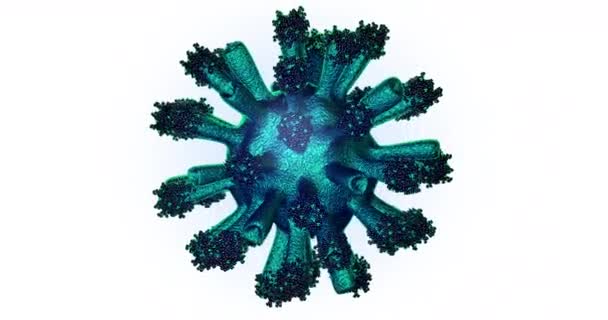 Konzeptionelle Animation eines Virus, das isoliert auf weiß rotiert, transparent mit luma mattem Alpha und nahtloser Schleife. 3D-Rendering. - Filmmaterial, Video