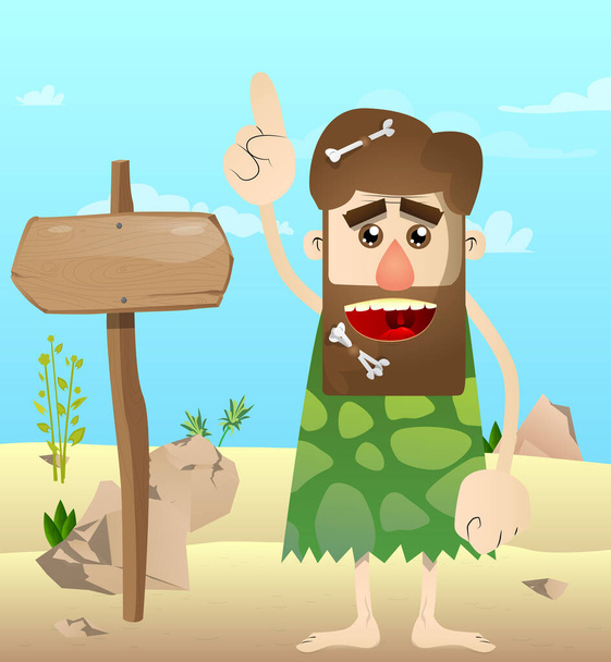 Cartoon caveman making a point. Vector illustration of a man from the stone age. - Vector, Image