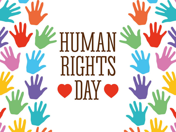 human rights day design with colorful hands frame - Vector, Image