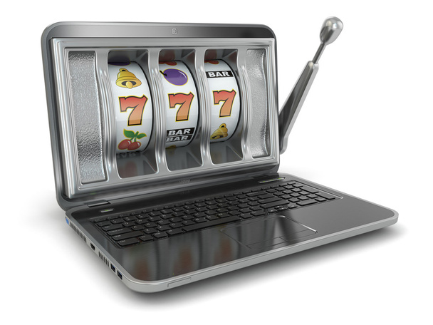 Online gambling concept. Laptop slot machine - Fotó, kép