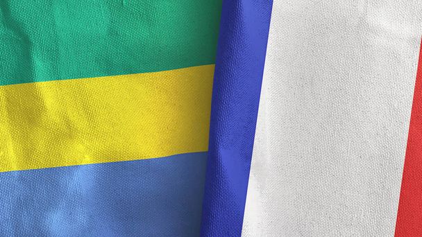 France and Gabon two flags textile cloth 3D rendering - Photo, Image