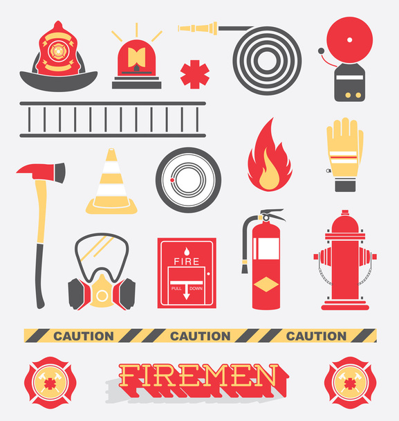 Vector Set: Firefighter Flat Icons and Symbols - Vector, Image