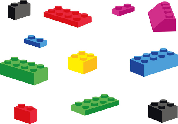 Coloridas piezas de construcción de plástico. Piezas de construcción de juguete - Vector, imagen