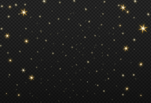 Las partículas de brillo de oro nieve se aíslan en png o fondo transparente con nieve brillante, luz de estrella para Navidad, Año Nuevo, cumpleaños, evento especial, tarjeta de lujo, estilo rico. Vector, ilustración - Vector, Imagen