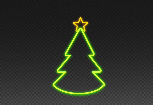 Χριστουγεννιάτικο δέντρο με στυλ νέον απομονώνονται σε png ή διαφανές φόντο, χώρος για κείμενο, πώληση πρότυπο πανό, Πρωτοχρονιά, Γενέθλια, πολυτελή κάρτα, διανυσματική απεικόνιση  - Διάνυσμα, εικόνα