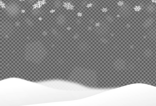 Weihnachten Bokeh fallenden Schnee mit schneebedeckten Landschaften isolieren auf PNG oder transparentem Hintergrund mit funkelnden Schneeflocken, Sternenlicht für Neujahr, Geburtstage, Besonderes Ereignis, Luxuskarte, Vektor  - Vektor, Bild