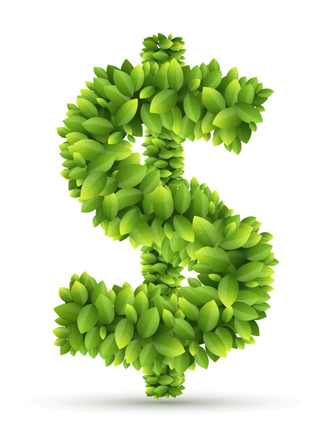 Dollar sign, vector alphabet of green leaves - Вектор,изображение
