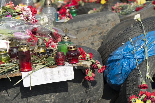 Flowers on the barricades of Kiev - Photo, Image