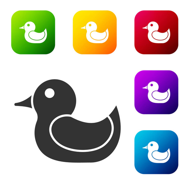 Black Rubber duck icon isolated on white background. Set icons in color square buttons. Vector. - Vetor, Imagem