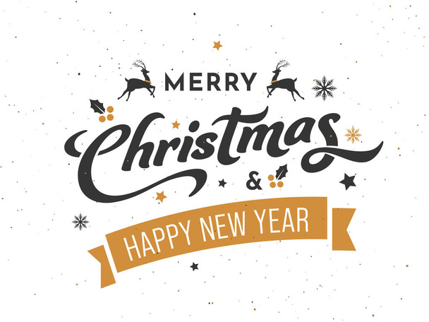 Merry Christmas & Happy New Year Font With Reindeer On White Background. - Vector, imagen