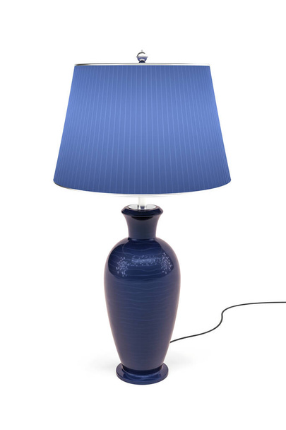 Lámpara de escritorio azul sobre fondo blanco - espacio para copiar - 3D render - Foto, imagen