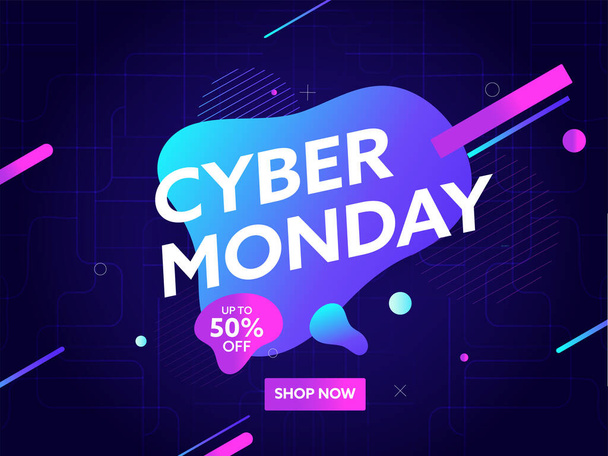 UP TO 50% Off For Cyber Monday Sale Poster Design With Gradient Fluid Art. - Вектор, зображення