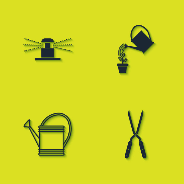 Set Automatic irrigation sprinklers, Gardening handmade scissor, Watering can and  icon. Vector. - Vector, Image
