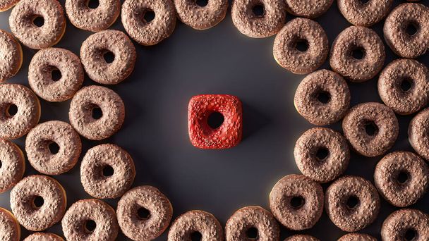ser um conceito diferente, donuts cubo, 3d renderizar ilustração 3d - Foto, Imagem