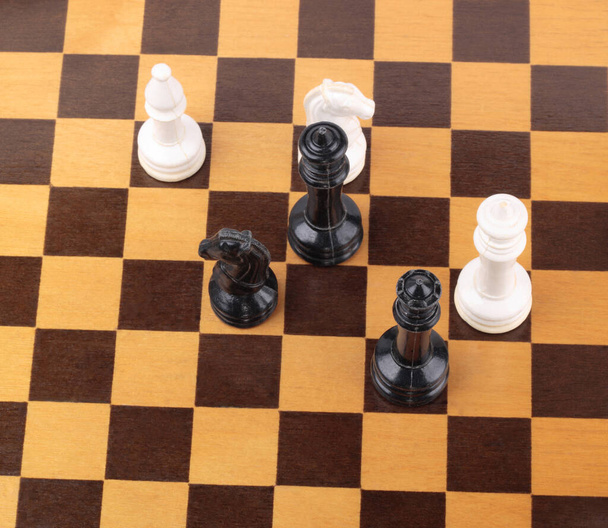 wooden checkerboard with figures - Foto, imagen