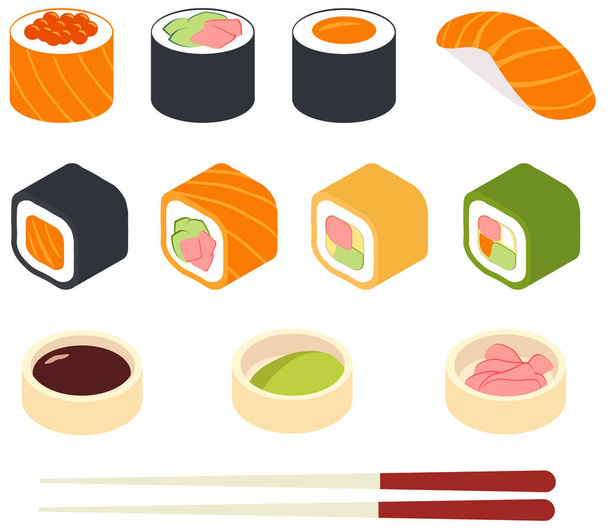 Set of sushi rolls elements vector illustration - Vecteur, image