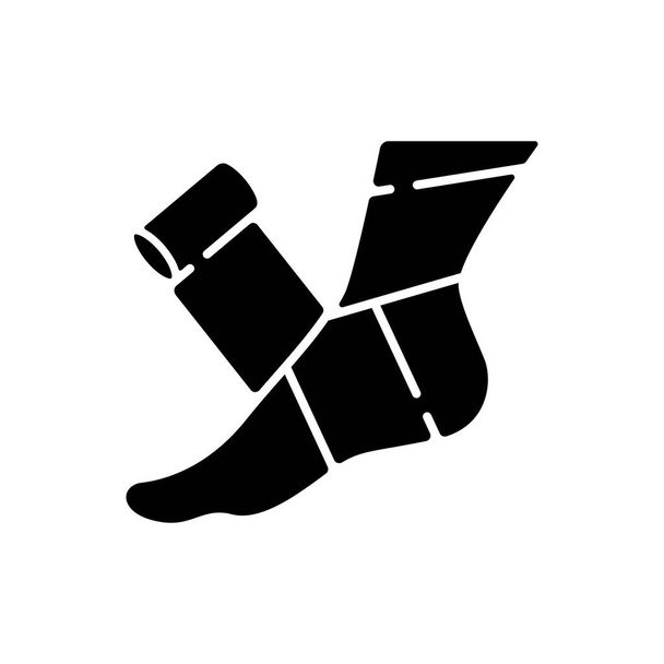 Elastic bandage black glyph icon. Suffer from injury. Hurt foot. Join trauma treatment. Medical equipment to help patient. Health care. Silhouette symbol on white space. Vector isolated illustration - Вектор, зображення