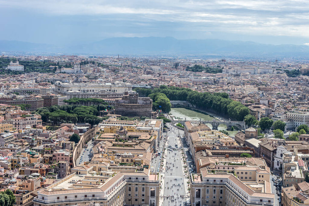 Catstel Sant Angelo viewed from the dome on the basilica at Vatican City, Rome, Italy - Fotoğraf, Görsel