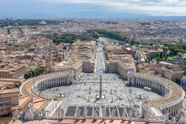 St. Peter's Square viewed from the dome on the basilica at Vatican city, Rome, Italy - Photo, Image