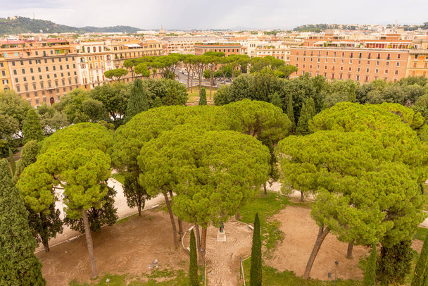Europe, Italy, Rome, Castel Sant Angelo, Mausoleum of Hadrian, a large brick building with grass and trees - Photo, Image