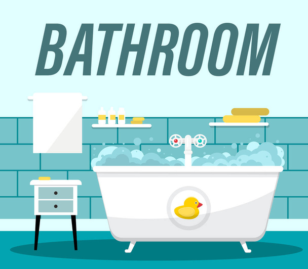 Ванная комната с ванной - Hotel Room Vector Cartoon - Вектор,изображение