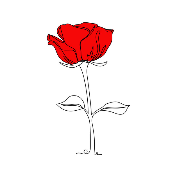 Minimaalinen tyyli punainen ruusu yhden viivan piirustus. Vektoripiirroksen jatkuva piirros. - Vektori, kuva