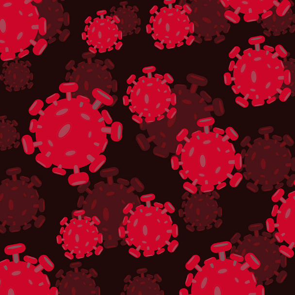 vector coronavirus με απεικόνιση κόκκινων ιών σε σκούρο φόντο - Διάνυσμα, εικόνα