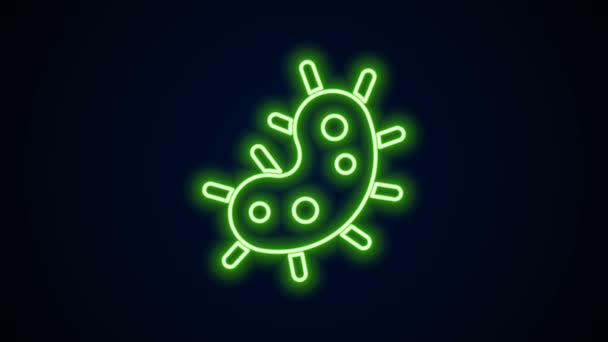 Светящийся значок вируса неоновой линии выделен на черном фоне. Коронавирус 2019-nCoV. Бактерии и микробы, рак клеток, микробы, грибы. Видеографическая анимация 4K - Кадры, видео