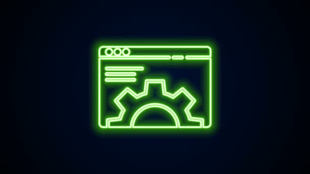 Gloeiende neon lijn Browser instelling pictogram geïsoleerd op zwarte achtergrond. Aanpassen, service, onderhoud, reparatie, reparatie. 4K Video motion grafische animatie - Video