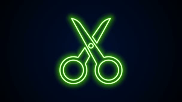 Leuchtende Neon Line Scissors Symbol isoliert auf schwarzem Hintergrund. Schneidwerkzeugschild. 4K Video Motion Grafik Animation - Filmmaterial, Video