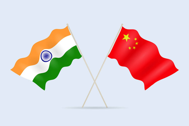 Σημαία της Κίνας και της Ινδίας μαζί. Σύμβολο φιλίας και συνεργασίας. Εικονογράφηση διανύσματος. - Διάνυσμα, εικόνα