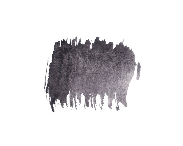 Farbschmierereien in Schwarz- und Grautönen isoliert auf weißem Hintergrund. Monochrome künstlerische Dynamik. Handgezeichnete Aquarell-Textur - Foto, Bild