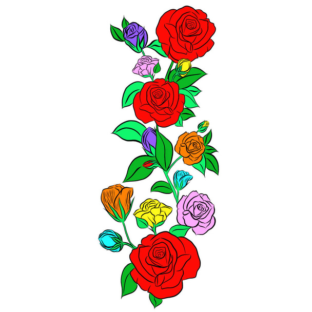 Όμορφο τριαντάφυλλο μπουκέτο λουλούδια ανάπτυξη σε λευκό φόντο, ζωγραφισμένα στο χέρι, δημιουργικό με εικονογράφηση σε επίπεδη σχεδίαση.Floral μοτίβο, διακοσμητική σειρά για ταπετσαρία.. - Φωτογραφία, εικόνα
