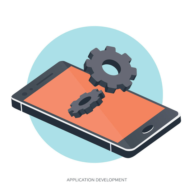 Mobile application and mobile app development concept. Project development and business ideas. Flat vector illustration. - Vector, Image