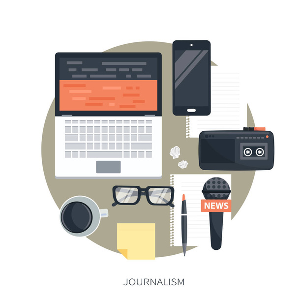 Blogculuk ve gazetecilik kavramı. Hikaye yazarım. Düz vektör tasarımı - Vektör, Görsel