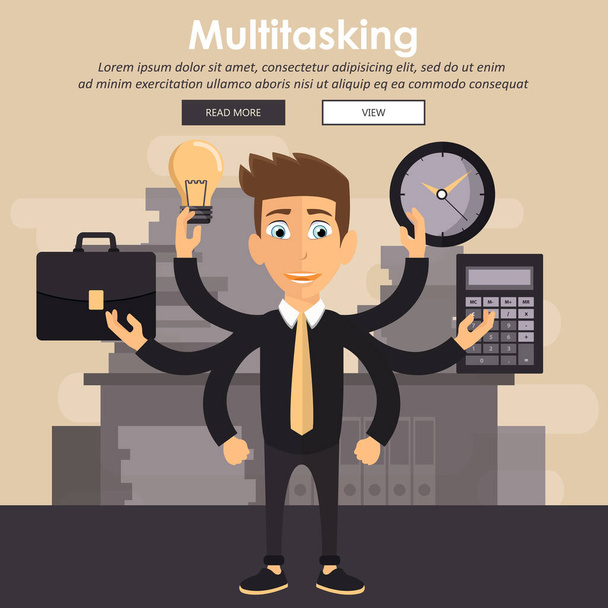 Multitasking. Human resource and self employment concept. Development and internet service. Flat vector illustration - Vector, Image