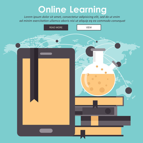 Bildung, Ausbildung, Online-Tutorial, E-Learning-Konzept. Laptop mit Video on-line-Training auf dem Bildschirm, mit Symbolen. Flache Vektorabbildung. - Vektor, Bild