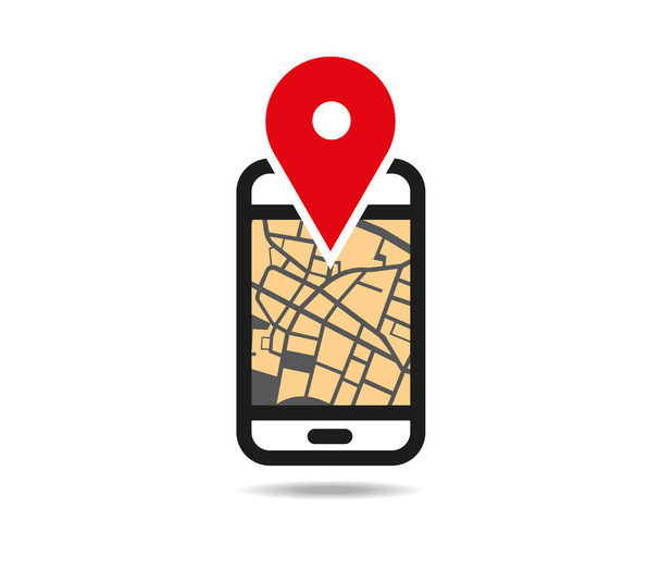 Smartphone with map and place marker - Vector, Image