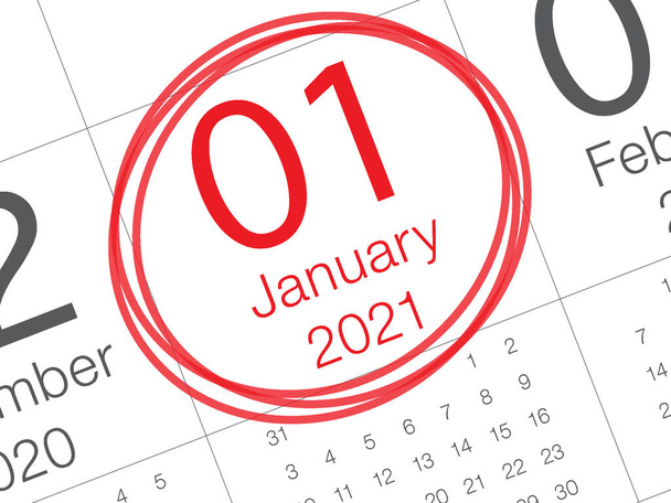 Primo piano del primo giorno dell'anno 2021 sul calendario dei diari, vettore di progettazione semplice e pulito. - Vettoriali, immagini