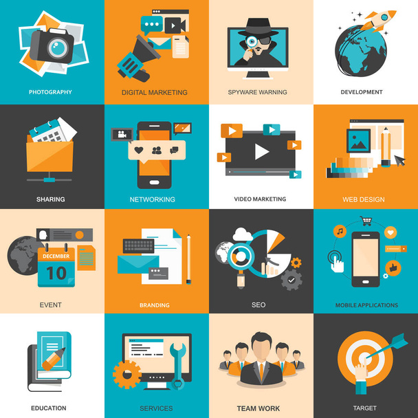 Business and technology icon set for websites and mobile applications. Flat vector illustration - Vector, Image