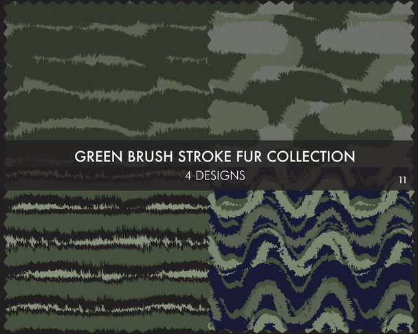 La collezione di pellicce Green Brush stroke comprende 4 campioni di design per stampe di moda, articoli per la casa, grafica, sfondi - Vettoriali, immagini