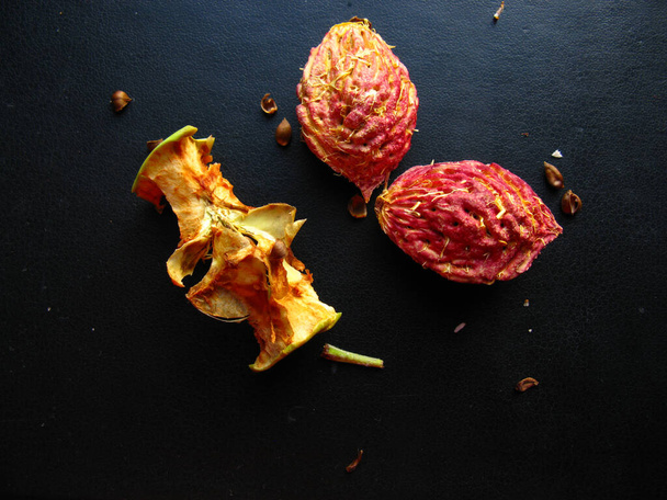 Пень яблока и два персиковых камня - Фото, изображение