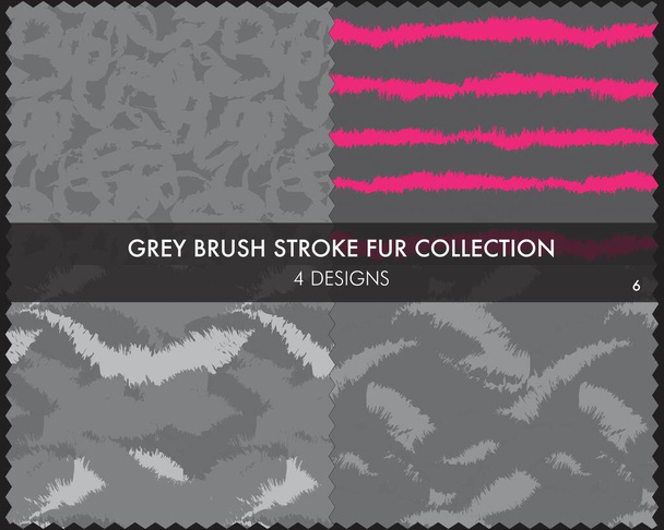La collezione di pellicce Grey Brush stroke comprende 4 campioni di design per stampe di moda, articoli per la casa, grafica, sfondi - Vettoriali, immagini