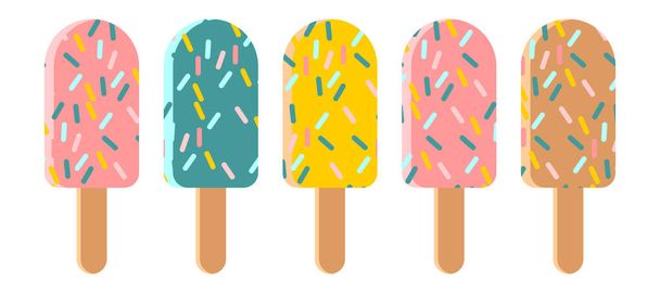 Ice cream popsicle set of vector hand drawn flat elements - Vector, afbeelding