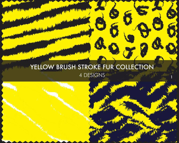 La colección de pieles Yellow Brush stroke incluye 4 muestras de diseño para estampados de moda, artículos para el hogar, gráficos, fondos - Vector, imagen